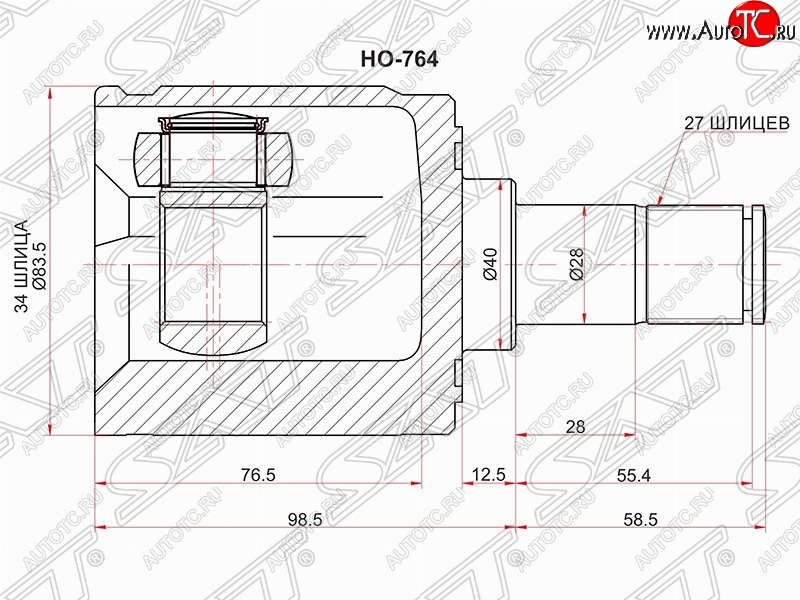 2 389 р. Шрус (внутренний/левый) SAT (34/28 шлицев, d40м) Honda Accord CU седан дорестайлинг (2008-2011)  с доставкой в г. Екатеринбург