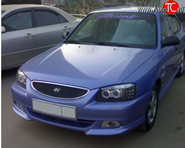 3 499 р. Накладки M-VRS на передний бампер автомобиля Hyundai Accent седан ТагАЗ (2001-2012) (Неокрашенная)  с доставкой в г. Екатеринбург