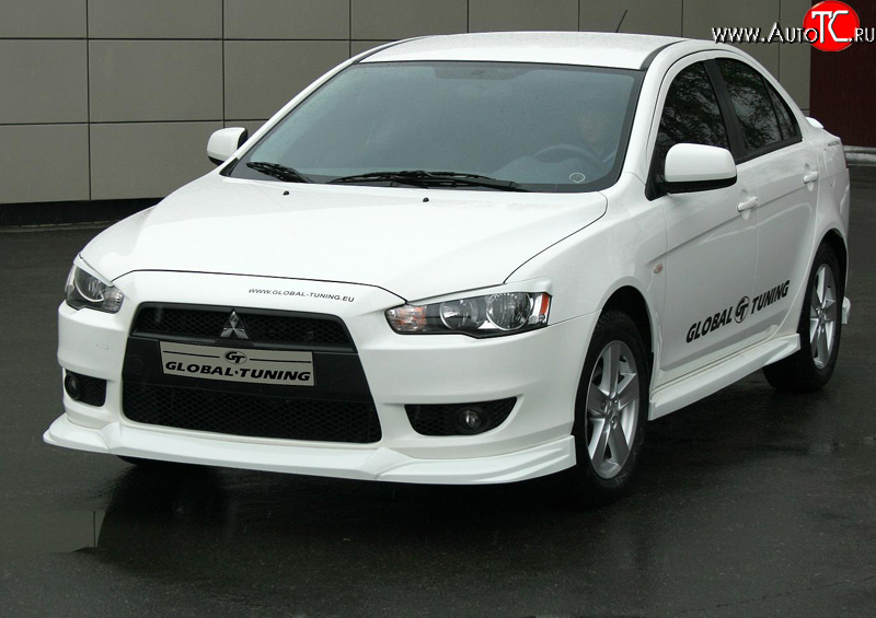 4 749 р. Накладка переднего бампера Mitsubishi global-Tuning Mitsubishi Lancer 10 хэтчбэк дорестайлинг (2007-2010) (Неокрашенная)  с доставкой в г. Екатеринбург