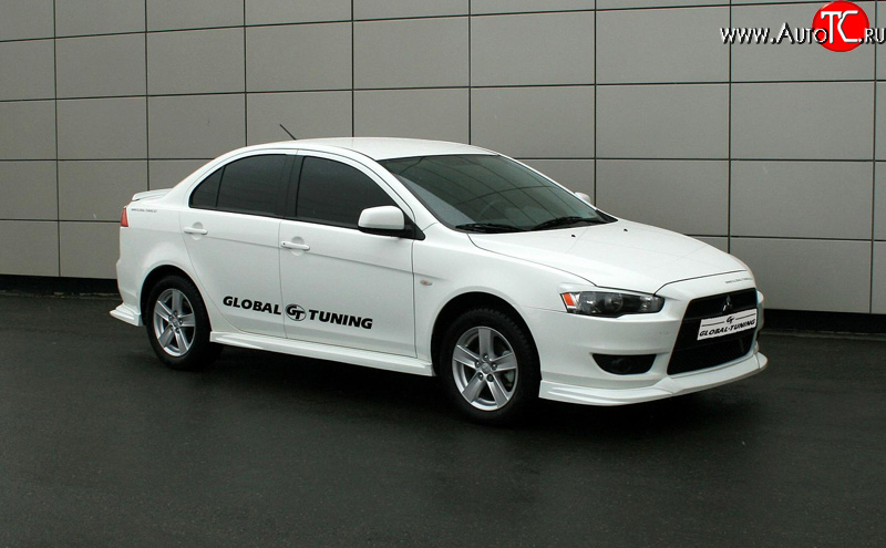 4 749 р. Пороги накладки Global-Tuning Mitsubishi Lancer 10 хэтчбэк дорестайлинг (2007-2010) (Неокрашенные)  с доставкой в г. Екатеринбург