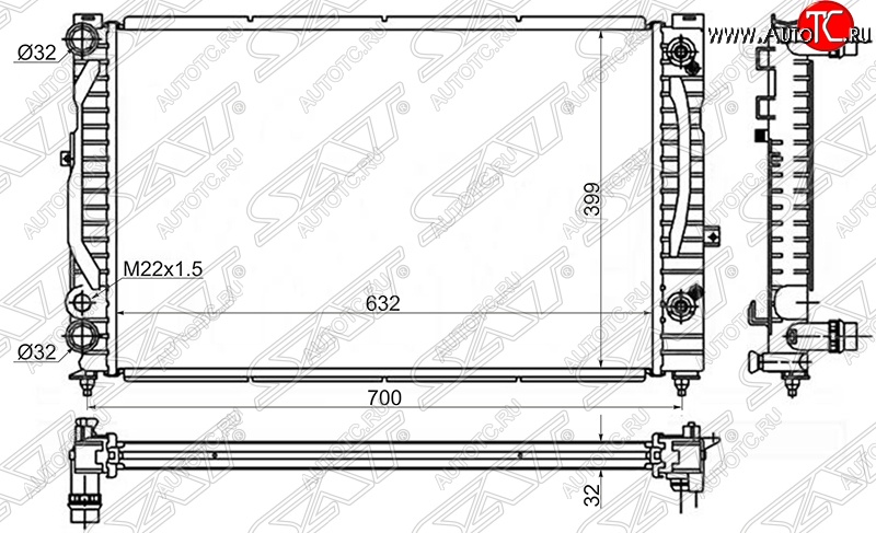 5 499 р. Радиатор двигателя SAT  Audi A4 (B5 8D2 седан,  B5 8D5 универсал), A6 (C5), Skoda Superb седан, Volkswagen Superb (седан)  с доставкой в г. Екатеринбург