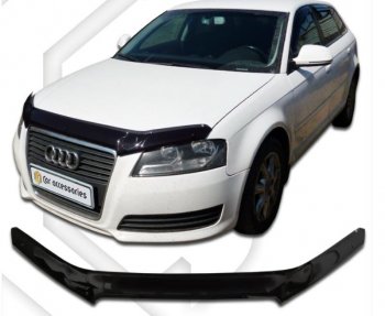 2 079 р. Дефлектор капота CA-Plastic  Audi A3 ( 8P1 хэтчбэк 3 дв.,  8PA хэтчбэк 5 дв.) (2008-2010) 2-ой рестайлинг, 2-ой рестайлинг (Classic черный, Без надписи)  с доставкой в г. Екатеринбург. Увеличить фотографию 1