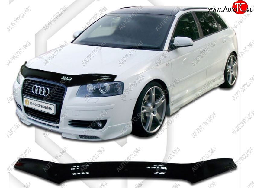 1 839 р. Дефлектор капота CA-Plastiс  Audi A3 ( 8P1 хэтчбэк 3 дв.,  8PA хэтчбэк 5 дв.) (2004-2008) 1-ый рестайлинг, 1-ый рестайлинг (Classic черный, Без надписи)  с доставкой в г. Екатеринбург