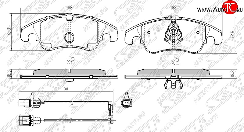 2 049 р. Передние тормозные колодки SAT (Китай)  Audi A4 (B8), A5 (8T), A6 (C5,  C6), Ford Focus (2)  с доставкой в г. Екатеринбург