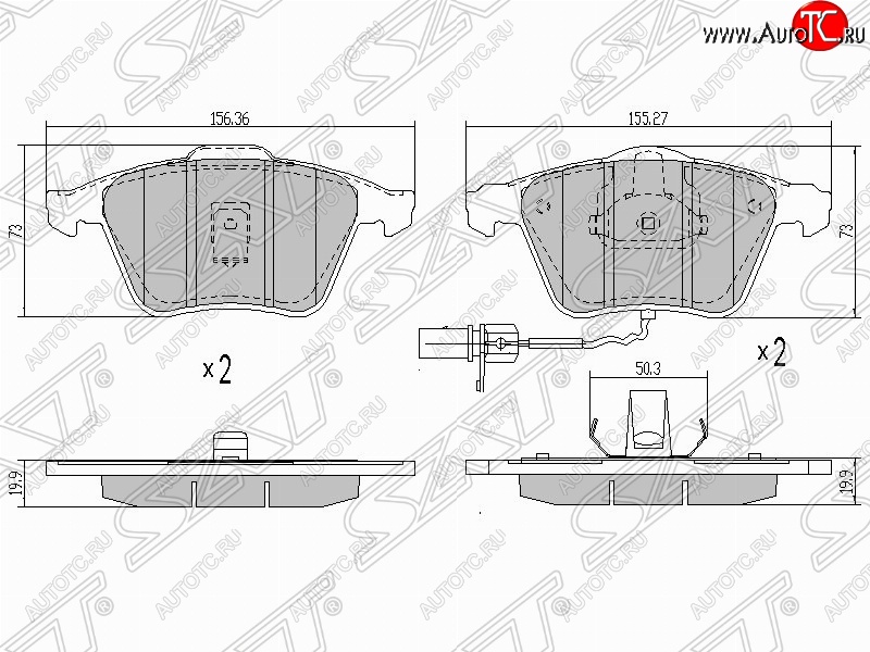 1 539 р. Колодки тормозные передние SAT (пр-во Китай)  Audi A4  B7 - A6  C6  с доставкой в г. Екатеринбург