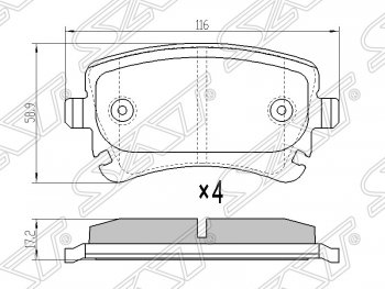 1 279 р. Колодки тормозные SAT (задние)  Audi A4 (B6), A6 (C6), A8 (D3,  D4), Volkswagen Caravelle (T5), Transporter (T5)  с доставкой в г. Екатеринбург. Увеличить фотографию 1