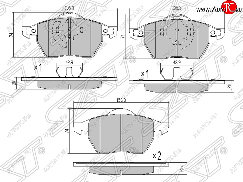 979 р. Комплект задних тормозных колодок SAT  Audi A6  C5 (1997-2001), Skoda Octavia ( Tour A4 1U5,  Tour A4 1U2,  A5) (1996-2008), Skoda Yeti (2009-2018), Volkswagen Scirocco  дорестайлинг (2008-2014)  с доставкой в г. Екатеринбург