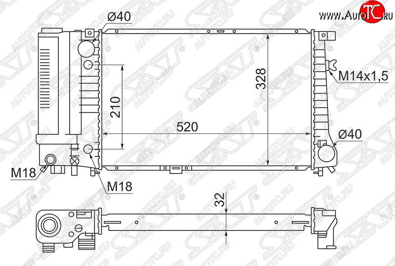 7 799 р. Радиатор двигателя SAT (пластинчатый, 2.0) BMW 5 серия E34 седан дорестайлинг (1988-1994)  с доставкой в г. Екатеринбург