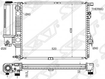 8 249 р. Радиатор двигателя SAT (трубчатый, 2.0 / 2.3 / 2.8) BMW 5 серия E39 седан дорестайлинг (1995-2000)  с доставкой в г. Екатеринбург. Увеличить фотографию 1