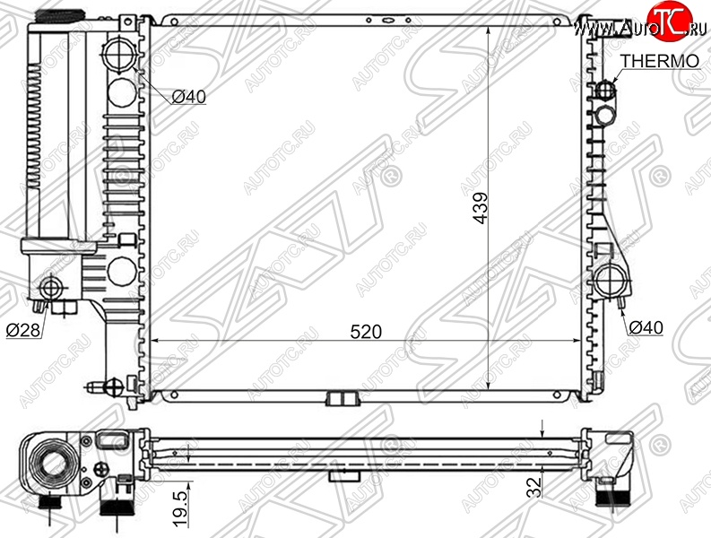 8 249 р. Радиатор двигателя SAT (трубчатый, 2.0 / 2.3 / 2.8) BMW 5 серия E39 седан дорестайлинг (1995-2000)  с доставкой в г. Екатеринбург