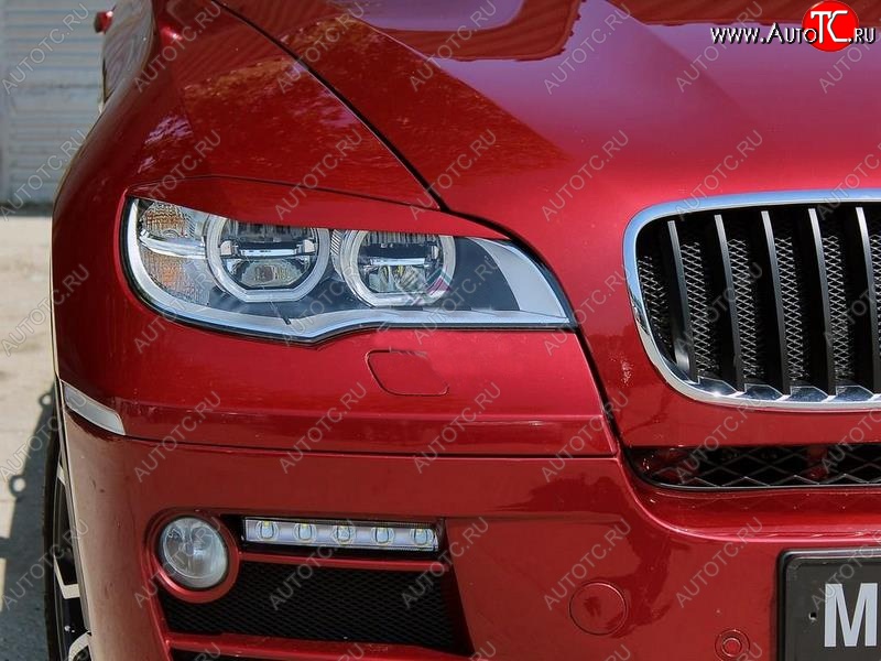 1 299 р. Реснички на фары (рестайлинг) Tuning-Sport v2 (для Led оптики)  BMW X6  E71 (2008-2012) дорестайлинг (Неокрашенные)  с доставкой в г. Екатеринбург