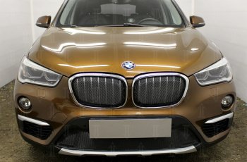 6 549 р. Защитная сетка радиатора в бампер Стрелка 11 Премиум (алюминий) BMW X1 F48 дорестайлинг (2015-2019) (Цвет: черный)  с доставкой в г. Екатеринбург. Увеличить фотографию 2