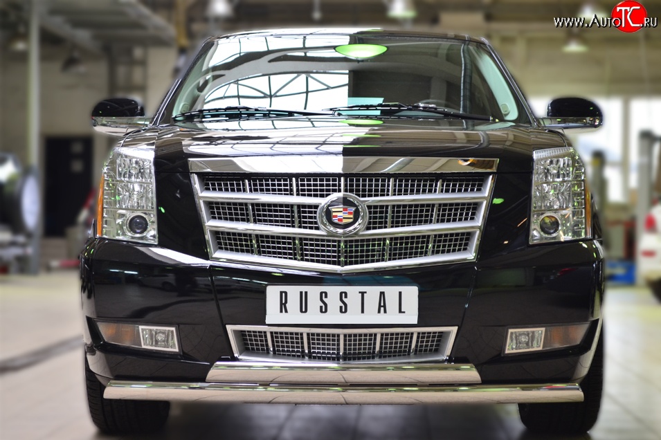 25 999 р. Защита переднего бампера (2 трубыØ75х42 мм, нержавейка) Russtal Cadillac Escalade GMT926 джип 5 дв. короткая база (2006-2014)  с доставкой в г. Екатеринбург