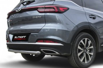 11 599 р. Защита заднего бампера Slitkoff (Ø57 мм)  Chery Tiggo 7 PRO - Tiggo 7 Pro Max  T1E (Нержавеющая сталь)  с доставкой в г. Екатеринбург. Увеличить фотографию 2