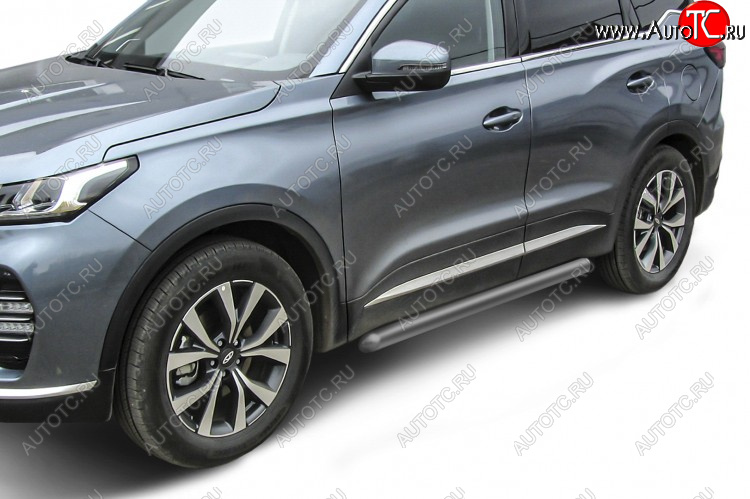 10 899 р. Защита порогов Slitkoff (Ø 76 мм, труба). Chery Tiggo 7 PRO (2019-2024) (Цвет: серебристый)  с доставкой в г. Екатеринбург