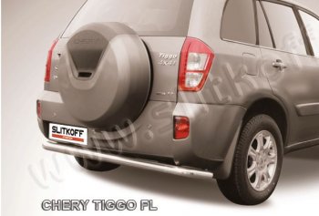 8 999 р. Защита заднего бампера Slitkoff (Ø 57 мм, длинная)  Chery Tiggo T11 (2013-2016) рестайлинг (Сталь окрашенная в цвет: серебристый)  с доставкой в г. Екатеринбург. Увеличить фотографию 1