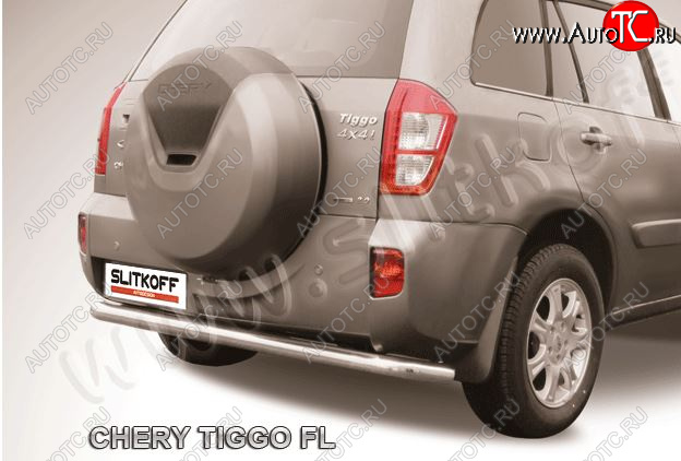 8 999 р. Защита заднего бампера Slitkoff (Ø 57 мм, длинная)  Chery Tiggo T11 (2013-2016) рестайлинг (Сталь окрашенная в цвет: серебристый)  с доставкой в г. Екатеринбург