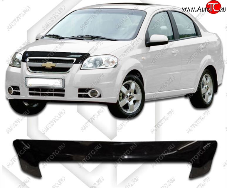 1 679 р. Дефлектор капота CA-Plastiс  Chevrolet Aveo  T250 (2006-2011) седан рестайлинг (Classic черный, Без надписи)  с доставкой в г. Екатеринбург