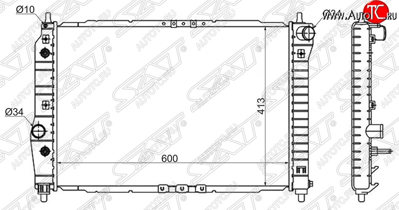 6 849 р. Радиатор двигателя SAT (пластинчатый, 1.4, МКПП/АКПП) Chevrolet Aveo T200 седан (2003-2008)  с доставкой в г. Екатеринбург