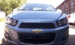 1 469 р. Сетка в решетку радиатора Russtal  Chevrolet Aveo  T300 (2011-2015) седан, хэтчбек (черная)  с доставкой в г. Екатеринбург. Увеличить фотографию 3