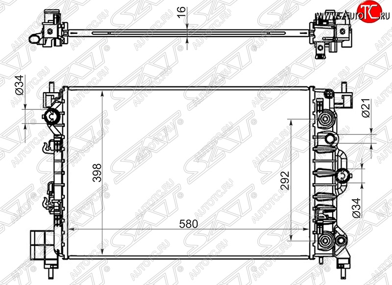 7 249 р. Радиатор двигателя SAT (пластинчатый, 1.6, АКПП/МКПП) Chevrolet Aveo T300 седан (2011-2015)  с доставкой в г. Екатеринбург