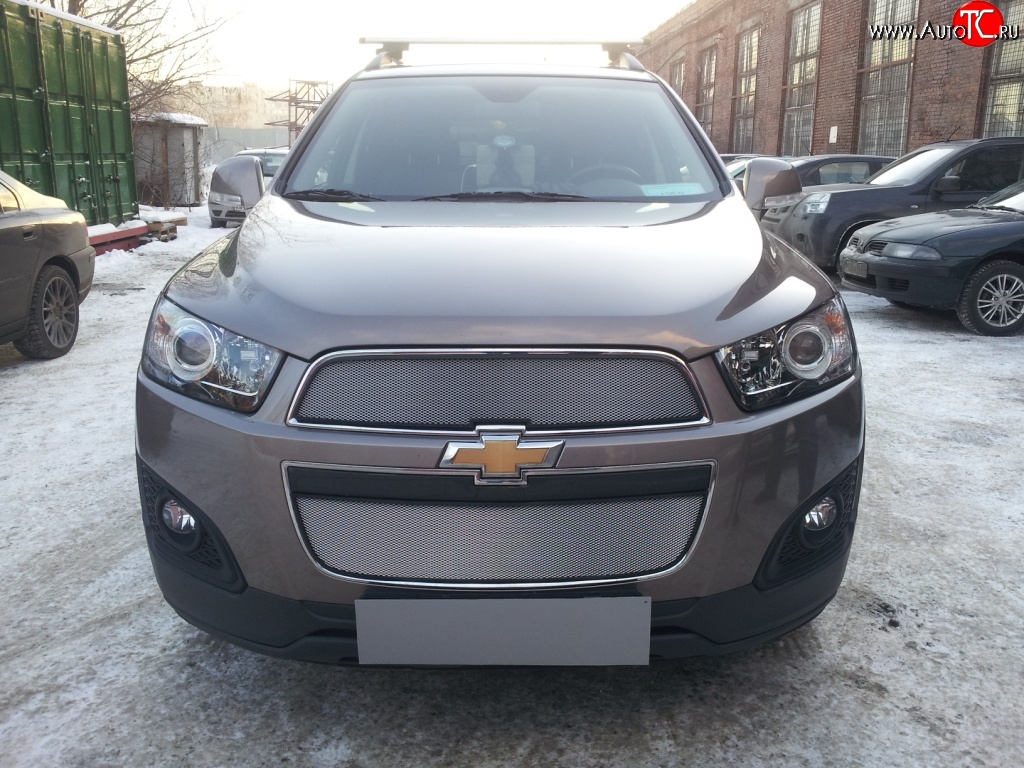 3 199 р. Сетка на бампер Russtal (хром)  Chevrolet Captiva (2013-2016) 2-ой рестайлинг  с доставкой в г. Екатеринбург