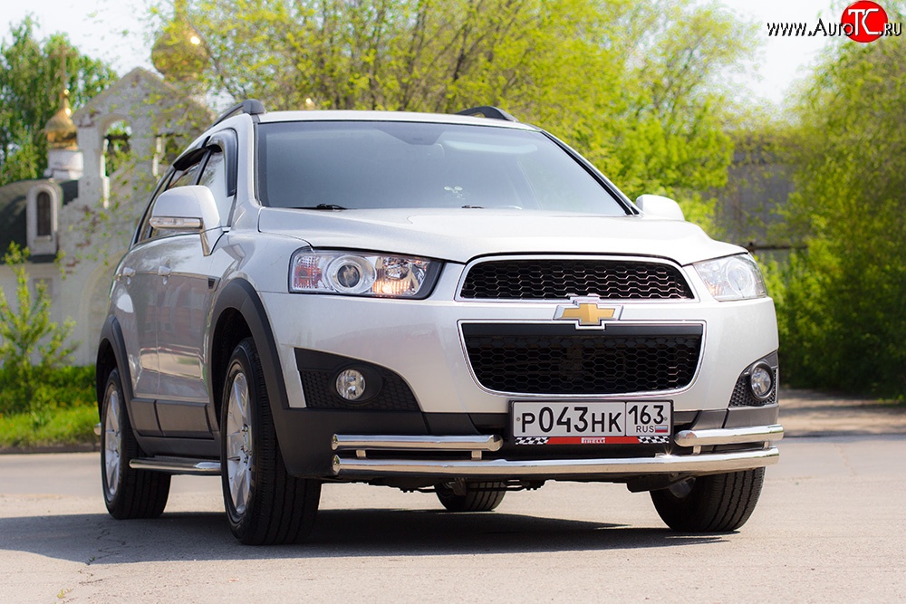 3 879 р. Двойная защита переднего бампера из труб диаметром 63 и 51 мм Petroil Tuning Chevrolet Captiva 1-ый рестайлинг (2011-2013) (Нержавейка)  с доставкой в г. Екатеринбург