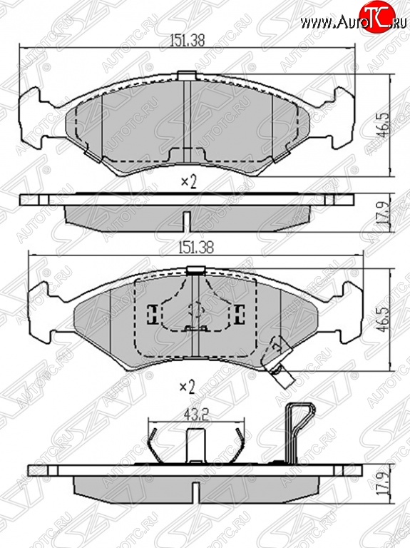 749 р. Колодки тормозные SAT (передние, без ABS)  Chevrolet Captiva (2011-2016), KIA Sportage  1 JA (1993-2006), Ravon R4 (2016-2020)  с доставкой в г. Екатеринбург