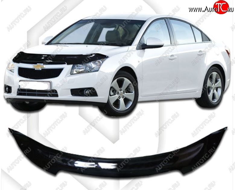 1 899 р. Дефлектор капота CA-Plastic Chevrolet Cruze J305 хэтчбек дорестайлинг (2009-2012) (Classic черный, Без надписи)  с доставкой в г. Екатеринбург