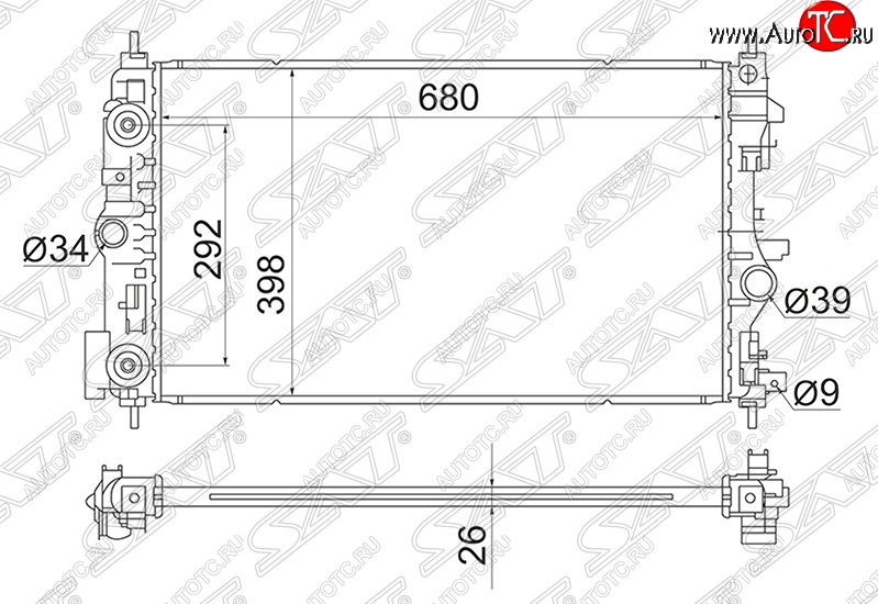 5 449 р. Радиатор двигателя SAT (трубчатый, 1.4T / 1.6T, АКПП) Chevrolet Cruze J300 седан дорестайлинг (2009-2012)  с доставкой в г. Екатеринбург