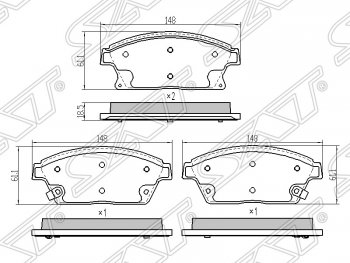 1 299 р. Колодки тормозные передние SAT (диски 300мм) Chevrolet Aveo T250 седан рестайлинг (2006-2011)  с доставкой в г. Екатеринбург. Увеличить фотографию 1