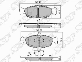 Комплект передних тормозных колодок SAT Chevrolet (Шевролет) Lanos (Ланос) ( T100,  T150,  седан) (1997-2017), Daewoo (Даеву) Sense (Сенс)  Т100 (1997-2008), ЗАЗ (ZAZ) Chance (Шанс) ( седан,  хэтчбэк) (2009-2017),  Sens (Сенс) ( седан,  хэтчбэк) (2007-2017)