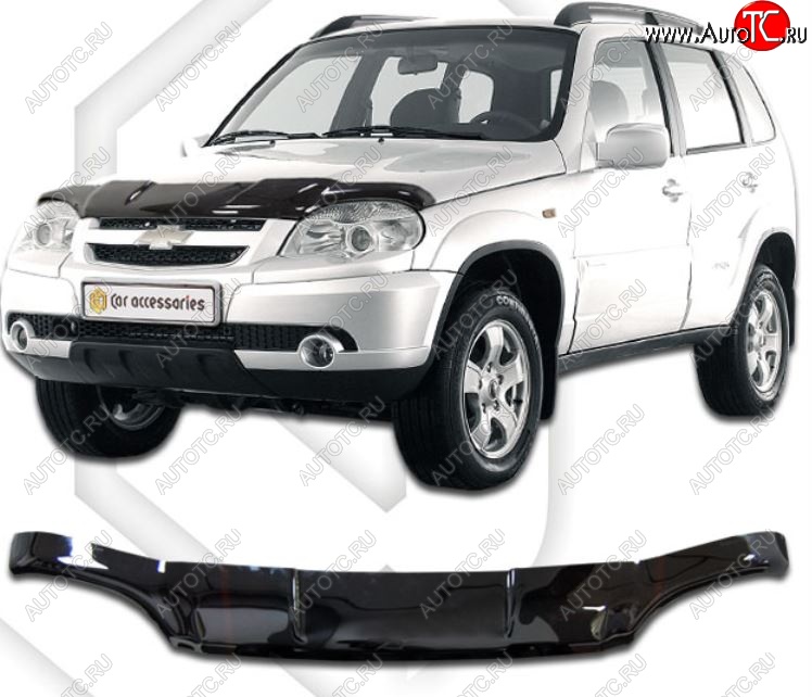 2 159 р. Дефлектор капота CA-Plastic  Chevrolet Niva  2123 (2009-2020), Лада 2123 (Нива Шевроле) (2009-2020) (Classic черный, Без надписи)  с доставкой в г. Екатеринбург