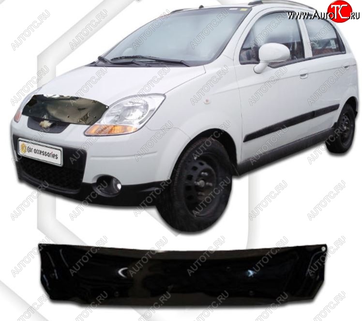 1 839 р. Дефлектор капота CA-Plastic  Chevrolet Spark  M200,250 (2005-2010) (Classic черный, Без надписи)  с доставкой в г. Екатеринбург