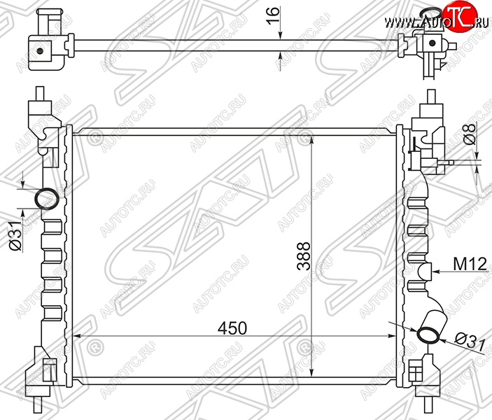 5 799 р. Радиатор двигателя SAT (пластинчатый)  Chevrolet Spark  M300 (2010-2015), Ravon R2 (2016-2024)  с доставкой в г. Екатеринбург