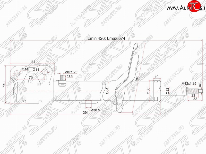 3 699 р. Правый амортизатор передний SAT CITROEN C-crosser (2007-2012)  с доставкой в г. Екатеринбург