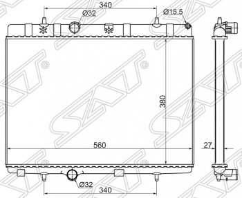 Радиатор двигателя SAT (пластинчатый, 1.6/1.6T/1.6TD/1.0/1.2T, МКПП) CITROEN C-elysee (дорестайлинг), C2, C3 (FC/FN,  дорестайлинг), DS3 (PF1), Peugeot 1007, 207 (WK,  WA,  WC), 208 (1), 301