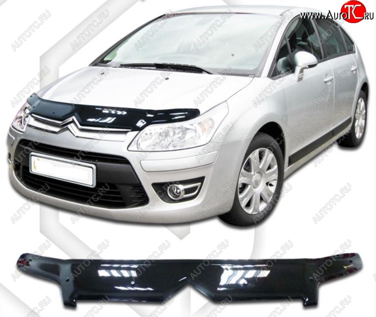 2 159 р. Дефлектор капота CA-Plastic  CITROEN C4 (2004-2008)  дорестайлинг, хэтчбэк 3 дв.,  дорестайлинг, хэтчбэк 5 дв. (Classic черный, Без надписи)  с доставкой в г. Екатеринбург