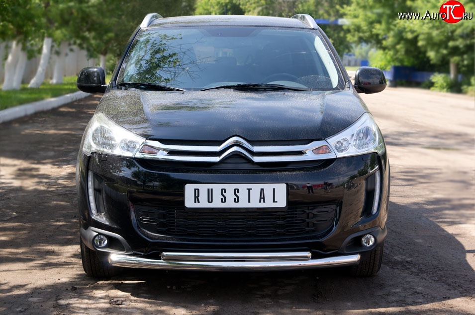 19 949 р. Защита переднего бампера (2 трубыØ63 и 42 мм, нержавейка) Russtal CITROEN C4 aircross (2012-2017)  с доставкой в г. Екатеринбург