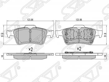 799 р. Колодки тормозные SAT (задние)  Ford Focus  2 (2004-2008), Mazda 3/Axela ( BK,  BL) (2003-2013)  с доставкой в г. Екатеринбург. Увеличить фотографию 1