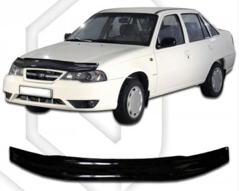 1 839 р. Дефлектор капота CA-Plastic  Daewoo Nexia  рестайлинг (2008-2015) (Classic черный, Без надписи)  с доставкой в г. Екатеринбург. Увеличить фотографию 1