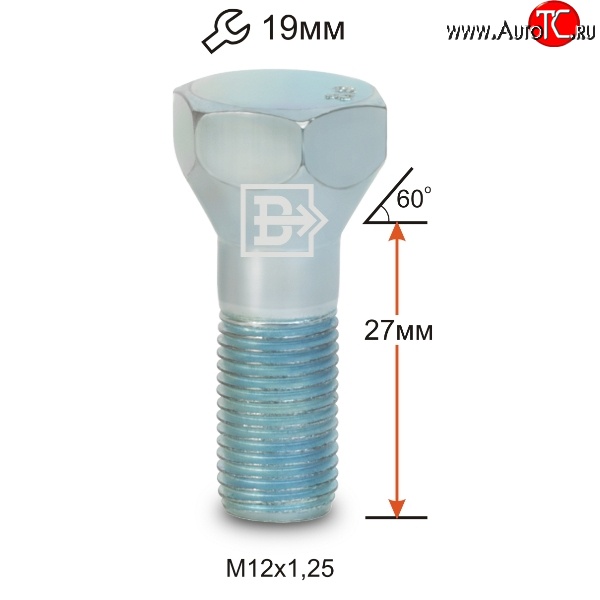 50 р. Колёсный болт длиной 27 мм Вектор M12 1.25 27 под гаечный ключ Fiat Albea 170 седан (2002-2012)