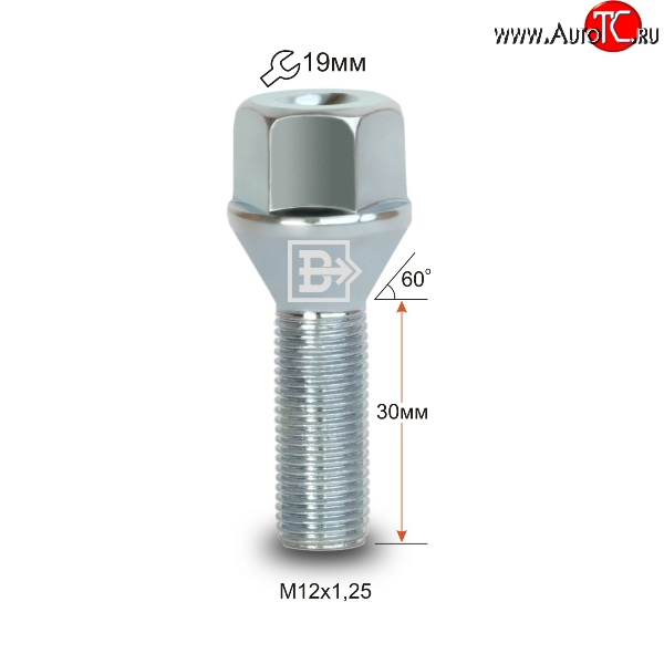 60 р. Колёсный болт длиной 30 мм Вектор M12 1.25 30 под гаечный ключ Subaru Justy (2003-2007)