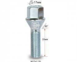 125 р. Колёсный болт длиной 33 мм Вектор M12 1.25 33 под гаечный ключ Chery Kimo A1 хэтчбэк (2008-2014). Увеличить фотографию 1