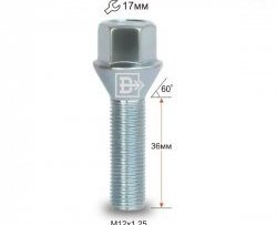 Колёсный болт длиной 36 мм Вектор M12 1.25 36 под гаечный ключ Derways Hower Н3 (2017-2019) 