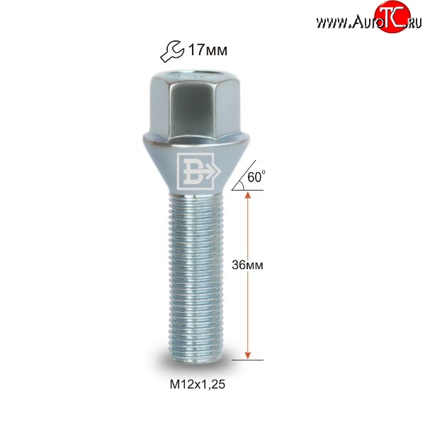 119 р. Колёсный болт длиной 36 мм Вектор M12 1.25 36 под гаечный ключ Derways Hower Н3 (2017-2019)