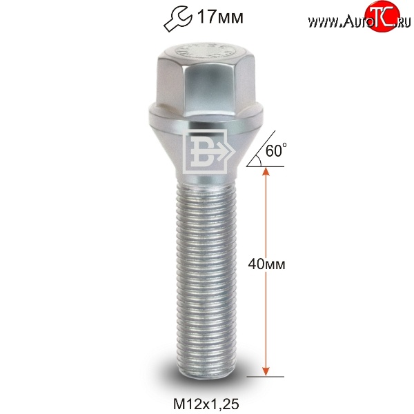 125 р. Колёсный болт длиной 40 мм Вектор M12 1.25 40 под гаечный ключ Derways Hower Н3 (2017-2019)