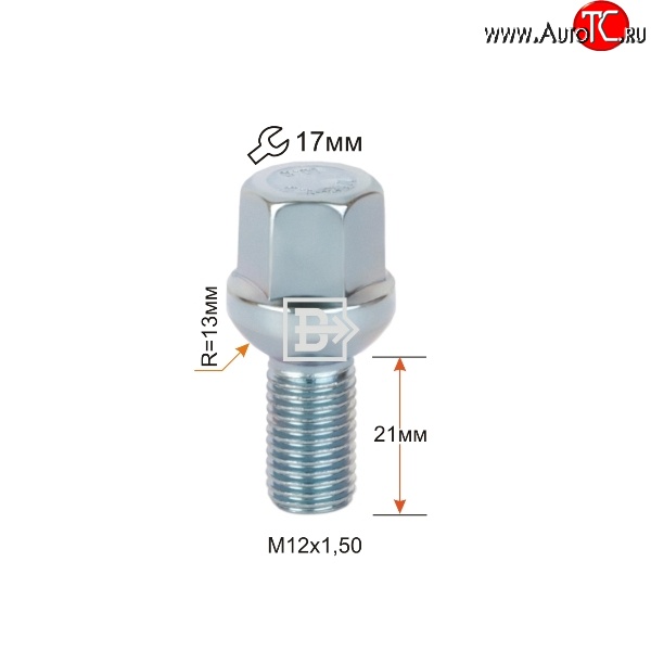 92 р. Колёсный болт длиной 21 мм Вектор M12 1.5 21 под гаечный ключ Mitsubishi Triton KA/KB Picap DoubleCab (2005-2015)