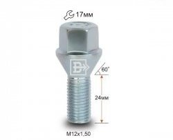 83 р. Колёсный болт длиной 24 мм Вектор M12 1.5 24 под гаечный ключ KIA Shuma (2001-2004). Увеличить фотографию 1