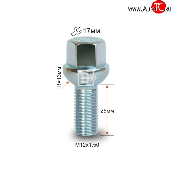 107 р. Колёсный болт длиной 25 мм Вектор M12 1.5 25 под гаечный ключ Daewoo Tacuma (2004-2008)